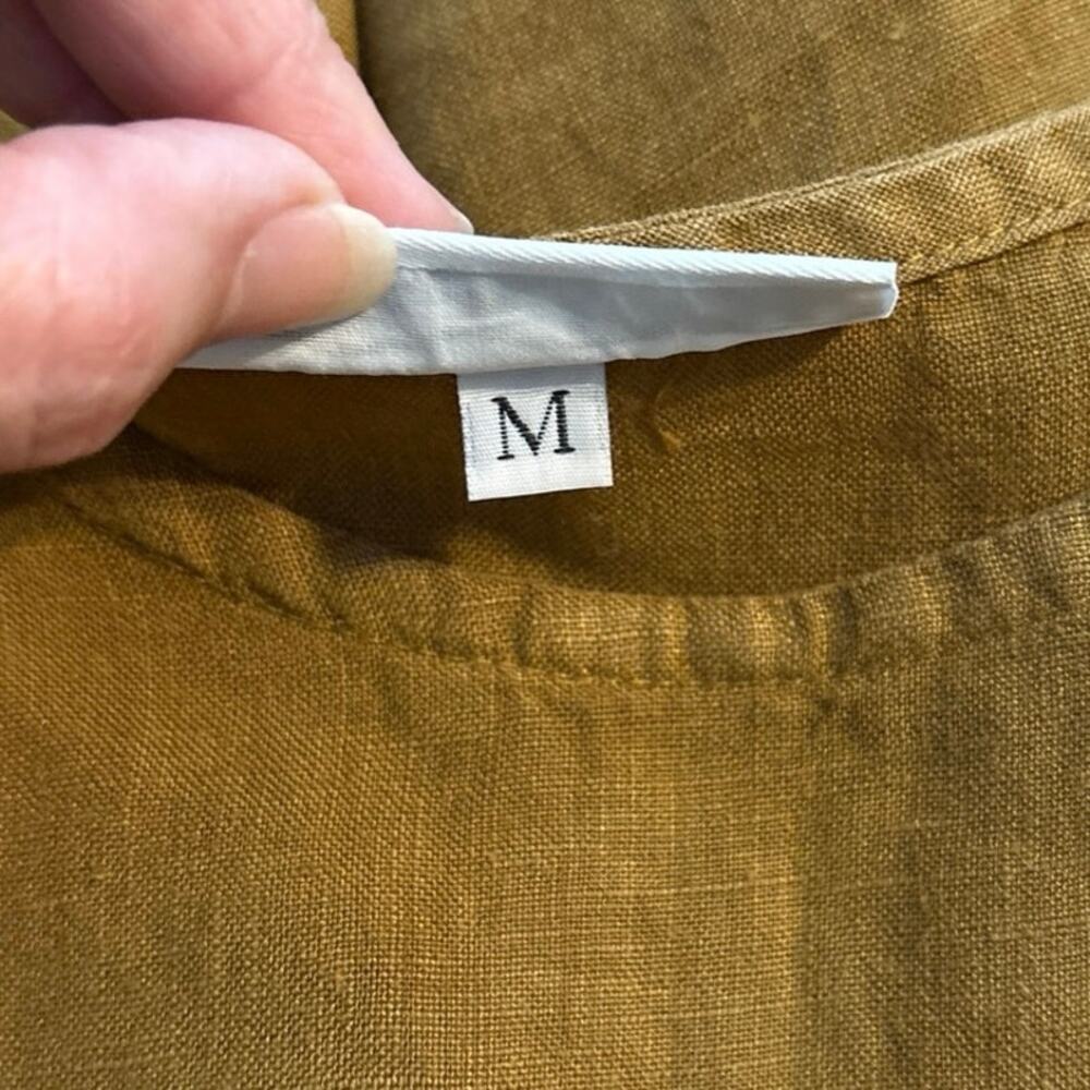 Bryn Walker Size M 100% Linen Midi Dress Chartreuse Lagenlook Made in USA - Picture 5 of 7